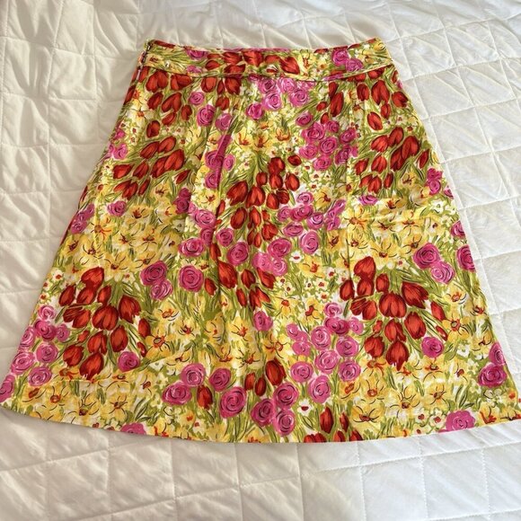 Womens Size 10 Midi Pencil Skirt 90s Style Vibrant Flower Floral Preppy Cotton - Picture 7 of 7